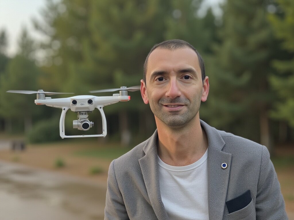 Alessandro Carenza con un drone in volo